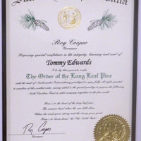 Tommy Edward's award, Order of the Long Leaf Pine