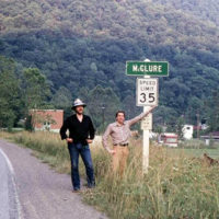 Urban Haglund (left) visits Ralph Stanley's hometown, McClure, VA in 1978