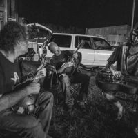 Ralph McGee and Michael Testagrossa at a campsite jam at the Old Fiddlers Convention in Galax, VA (August 10, 2021) - photo by Jeromie Stephens