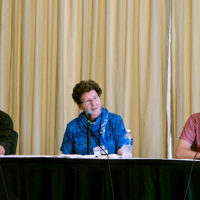 Ned Luberecki, Barb Heller, Brad Kolodner on Best Broadcasting Practices on Day 1 of World of Bluegrass 2021 - photo © Tara Linhardt