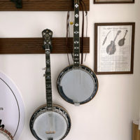 aroslav still has the first banjo he ever built, hanging up in the office at Prucha Bluegrass Instruments - photo by Matthew Scutchfield