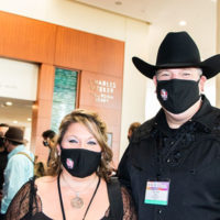 Starlett and Big John representing with masks on Day 1 of World of Bluegrass 2021 - photo © Tara Linhardt
