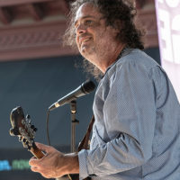 Mark Schimick with Songs From The Road Band at the 2021 IBMA Bluegrass Live! Streetfest - photo © Bill Reaves