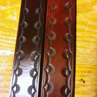 Hand tooled leather instrument strap by Anthony Howell