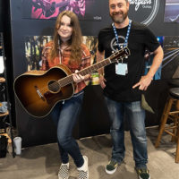 Ashlyn Smith at the Bourgeois Guitars booth at World of Bluegrass 2021