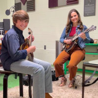 Wyatt Ellis and Sierra Hull warm up in the green room at Woodsongs, March 7, 2022