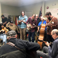 After-hours Instructor/Staff jam with Annie Staninec, Scholarship Recipient Dan Simon, Matt Flinner, Ben West, Steve Roy, Don Stiernberg and Lincoln Meyers. Photo Kelly Stockwell