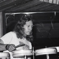Ronnie Freeland with the Syndrum at the Southbound sessions at Track Recorders in 1978 - photo © Akira Otsuka