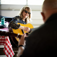 Jim Hurst and Claire Lynch backstage at the 2022 Graves Mountain Music Festival - photo by Jeromie Stephens