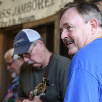 Ed Stacey, Mike Bullard, and Gary Waldrep jam at the August '22 Bluegrass Jamboree - photo by Kristin Yarbrough