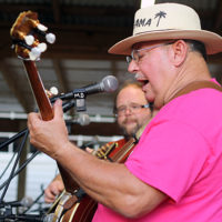 Allen Tolbert and Freddy Clowdus share the stage at the August '22 Bluegrass Jamboree - photo by Kristin Yarbrough