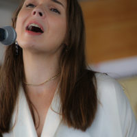 Sarah Amos at the 2022 Delaware Valley Bluegrass Festival - photo by Frank Baker