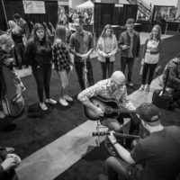 Bob Minner and Jake Workman guitar jam draws a crowd at IBMA Bluegrass Live! - photo © Jeromie Stephens