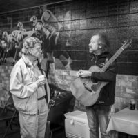 Larry Sparks and Dan Tyminski backstage at the debut Blue Highway Fest (10/22)- photo © Jeromie Stephens