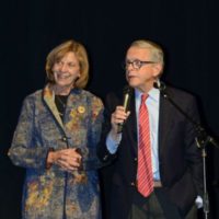 Fran and Mike Dewine speak at the Industrial Strength Bluegrass festival as part of the Ohio Governor's Imagination Library program - photo © Bill Warren