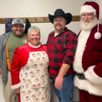 Butter Bean the Rodeo Clown and Caleb Bailey with Santa and Mrs. Claus at the 2022 Merry Mountain Christmas in Grottoes, VA