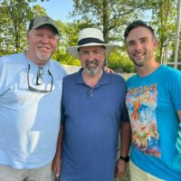 Hosts and promoter: Steve Dilling, Jeff Branch, and Skip Cherryholmes  at the 2023 Big Lick Bluegrass Festival - photo by Sandy Hatley