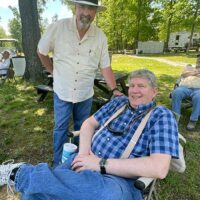 Promoter Jeff Branch and Ronnie Hatley, proprietor of Ron’s Pickin’ Parlor, at the 2023 Big Lick Bluegrass Festival - photo by Sandy Hatley