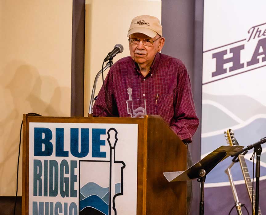 Willard Gayheart giving his acceptance speech after induction into the Blue Ridge Music Hall of Fame - photo by Monty and Brenda Combs