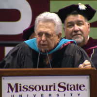 Rodney Dillard delivers the keynote address  at the 2023 Missouri State University commencement (5/19/23)