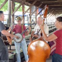 Band scramble at the 2023 Marshall Bluegrass Festival - photo © Bill Warren
