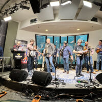 Final jam with Lonesome River Band and the Sam Bush Band at the IBMA Bluegrass Music Awards press conference, held at SiriusXM in Nashville - photo © Terry Herd