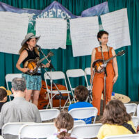 Tara Linhardt & Zoe Levitt talk and perform at the Grey Fox Kids Academy at the 2023 Grey Fox Bluegrass Festival - photo © Tara Linhardt