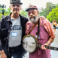 Matt Umanov and Paul Prestopino in Washington Square Park in New York City at a 2017 reunion - photo by Tequila Minsky