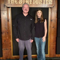 Tim Stafford and Maddie Murray at The Station Inn for the presentation of the 2023 Steve Gulley Memorial Scholarship (8/8/23) - photo by Bruce Winges