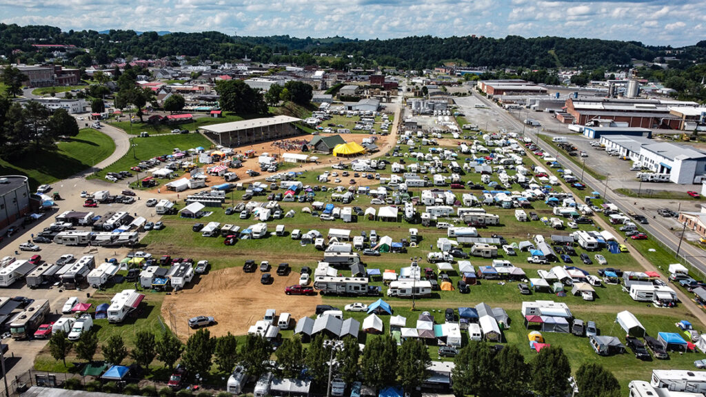Aerial view of the 2023 Galax Old Fiddlers' Convention – photo © G Nicholas Hancock