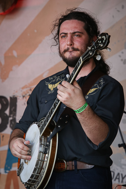 Gabe Epstein with Songs From The Road Band at the August '23 Gettysburg Bluegrass Festival - photo © Frank Baker