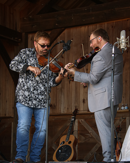 Ron Stewart twins with Adam Haynes with Rhonda Vincent & The Rage at the August '23 Gettysburg Bluegrass Festival - photo © Frank Baker