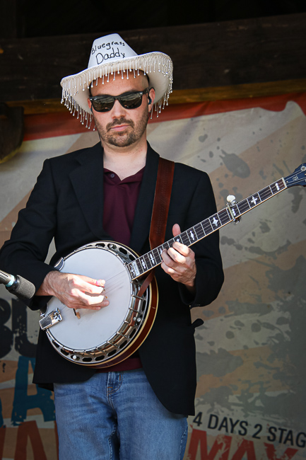 Chris Wade with Volume Five at the August '23 Gettysburg Bluegrass Festival - photo © Frank Baker