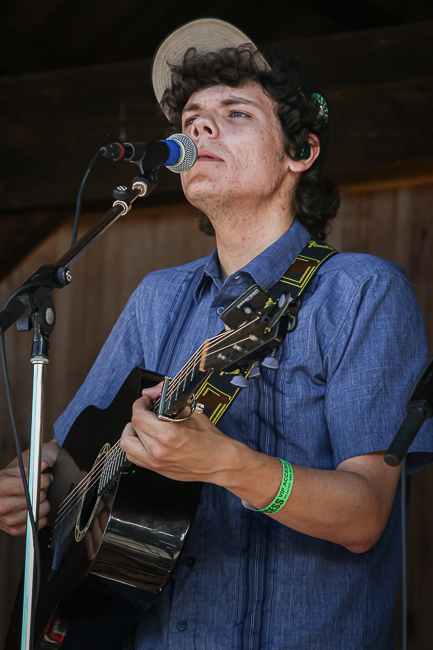 Jacob Burleson with Volume Five at the August '23 Gettysburg Bluegrass Festival - photo © Frank Baker