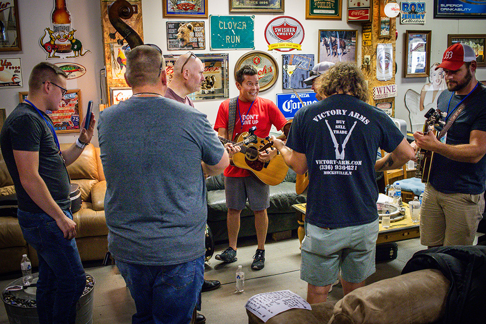 No Joke Jimmys warming up backstage at the 2023 Pickin' in Parsons Bluegrass Festival - photo © Laci Mack