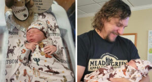 Jamie Harper with his newborn son, Stetson
