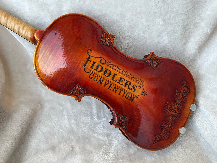 Mountain City Fiddlers' Convention top prize for 2023 - a custom Jason Barie fiddle