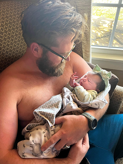 Jasper Lorentzen with his newborn daughter, Ruby