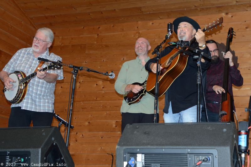 Darren Nicholson with Audie Blaylock, Marc Pruett, and Reed Jones at the 2023 Dumplin Valley Bluegrass Festival - photo © Bill Warren