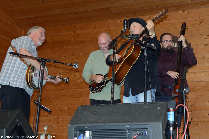 Darren Nicholson with Audie Blaylock, Marc Pruett, and Reed Jones at the 2023 Dumplin Valley Bluegrass Festival - photo © Bill Warren