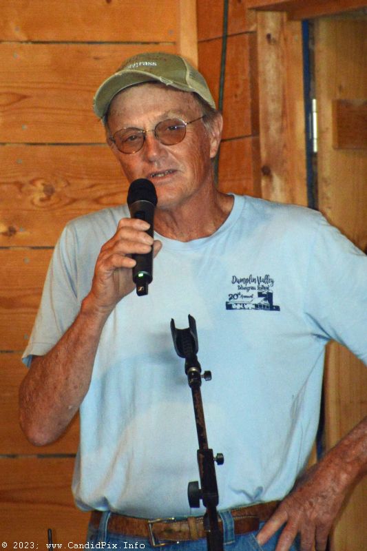 Promoter Joe Soward speaks at the 2023 Dumplin Valley Bluegrass Festival - photo © Bill Warren