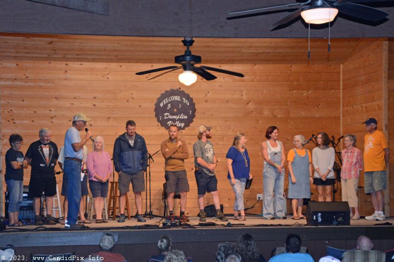 Volunteer staff takes a bow at the 2023 Dumplin Valley Bluegrass Festival - photo © Bill Warren