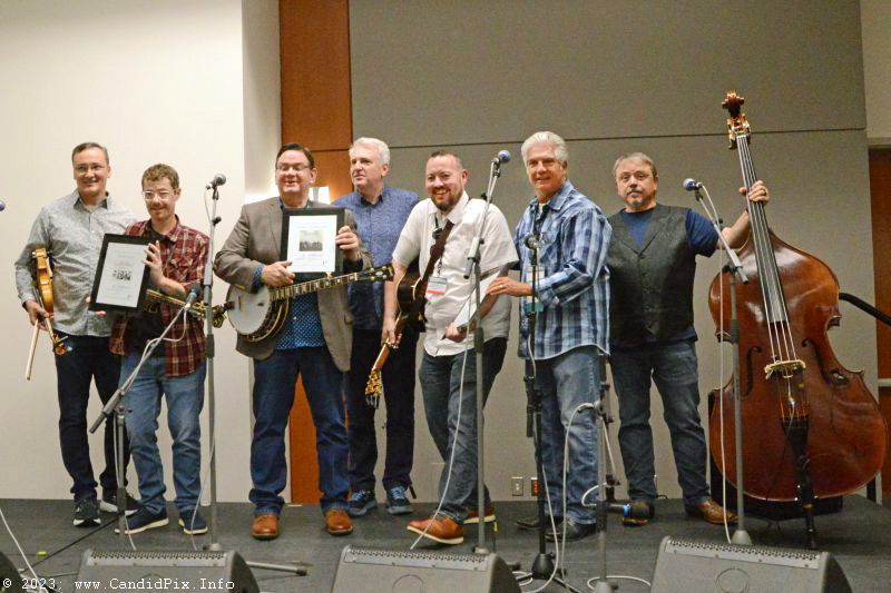 Joe Mullins & The Radio Ramblers with Ed Leonard and Jerry Salley at the Billy Blue Records showcase during World of Bluegrass 2023 - photo © Bill Warren