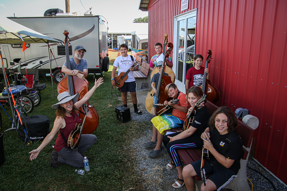 Kids Academy students getting ready to go on stage at the 2023 Delaware Valley Bluegrass Festival - photo © Frank Baker