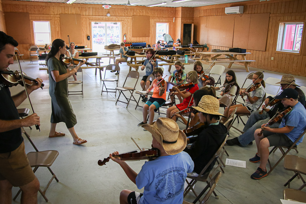 Kids Academy fiddle class at the 2023 Delaware Valley Bluegrass Festival - photo © Frank Baker