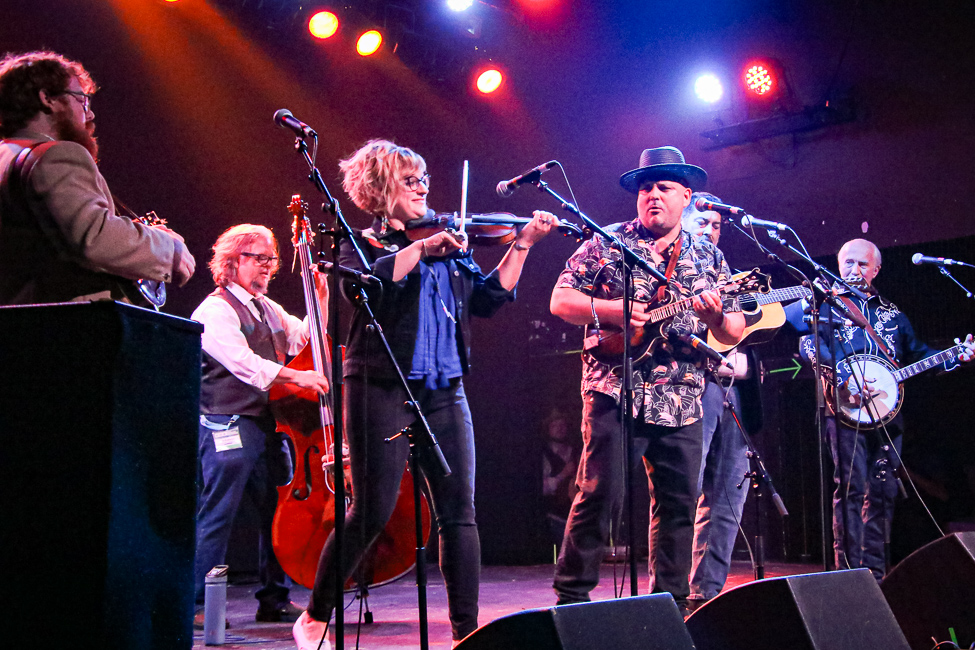 Laura Orshaw and Frank Solivan with Special Consensus at The Lincoln Theatre during World of Bluegrass (9/26/23) - photo © Frank Baker
