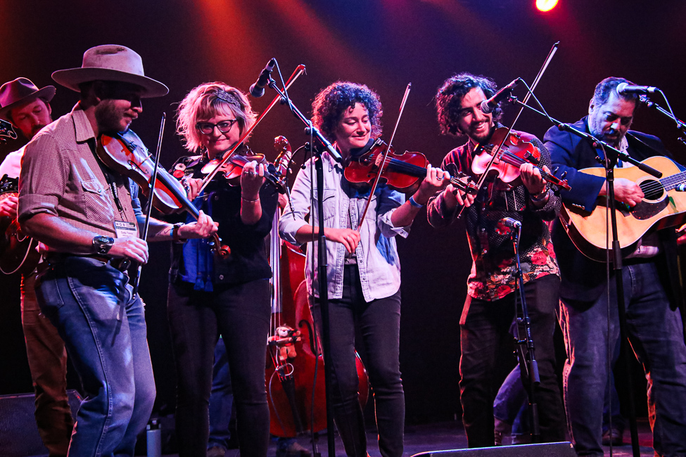 Fiddkle jam with Special Consensus at The Lincoln Theatre during World of Bluegrass (9/26/23) - photo © Frank Baker