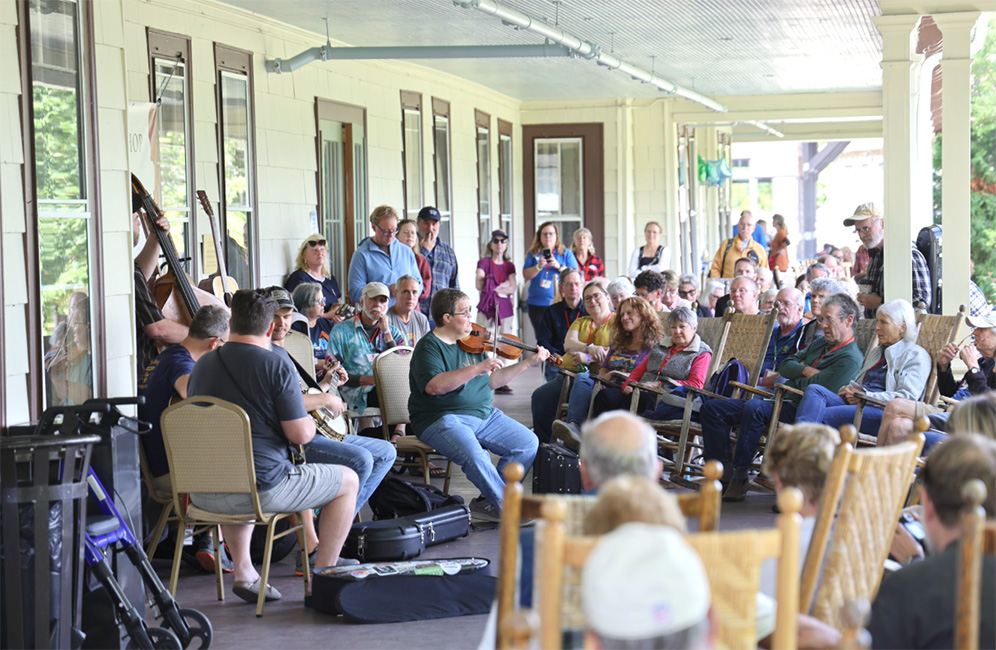 Michael Cleveland porch concert at the debut Bluegrass in Heaven in Silver Lake, NY - photo courtesy Silver Bay YMCA