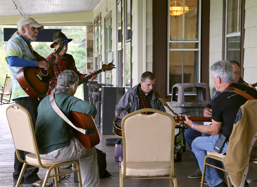 Porch jam at the debut Bluegrass in Heaven in Silver Lake, NY - photo courtesy Silver Bay YMCA
