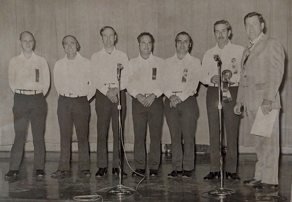 Tarheel Travelers 1973: Gene Owens, Carl Joyner, Carroll Haire, Harold Brooks, Jim Brooks, Rector Haire, Dwight Barker (radio dj for WHIP in Mooresville, NC) 
